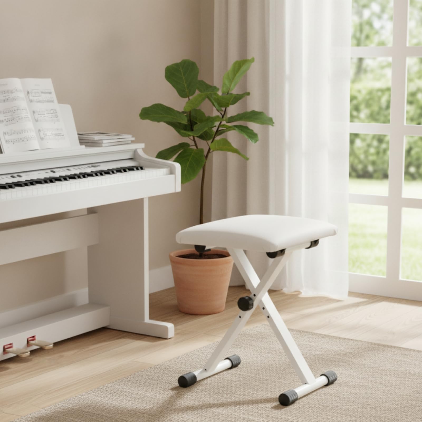 Amagogo Sgabello Regolabile per Pianoforte Sedia Tastiera Pieghevole Seduta Imbottita in Pelle Struttura Antiscivolo con Regolazione ’altezza Adatto per di Registrazione