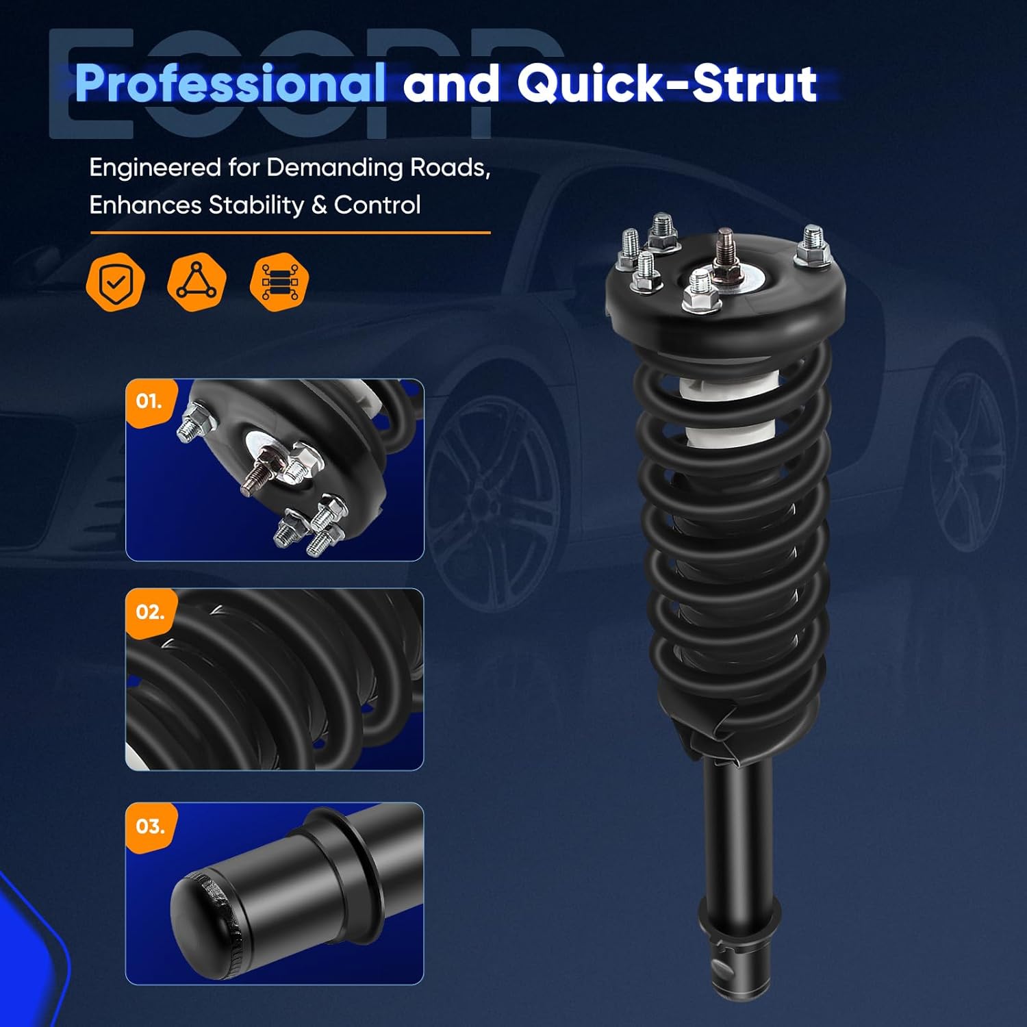 ECCPP 2pcs Front Pair Complete Strut Assembly Shock Absorber for 2003-2007 for Honda for Accord 172123 set of 2