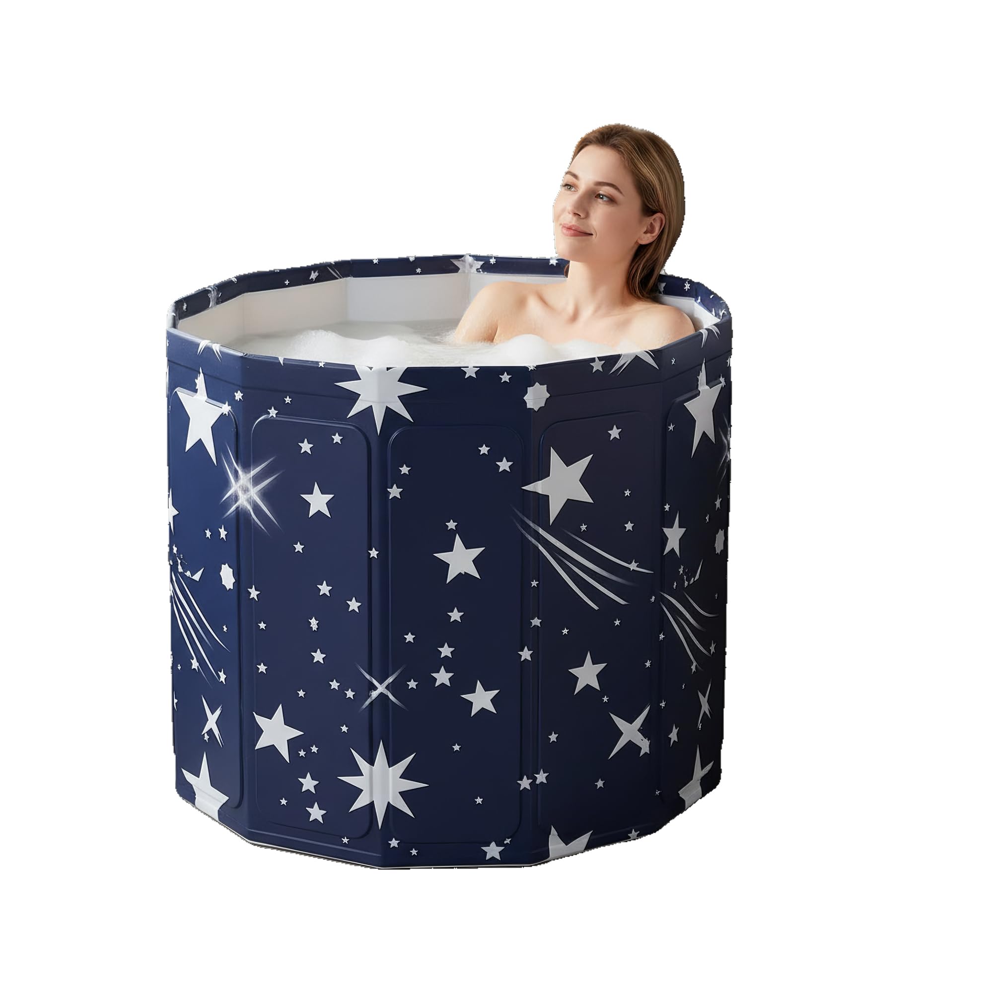 Portable Foldable Bathtub for Adults, Round Freestanding Soaking Tub for Ice Bath & Hot SPA Cold Plunge Therapy Recovery with Fast Drainage Space-Saving for Home Bathroom Shower