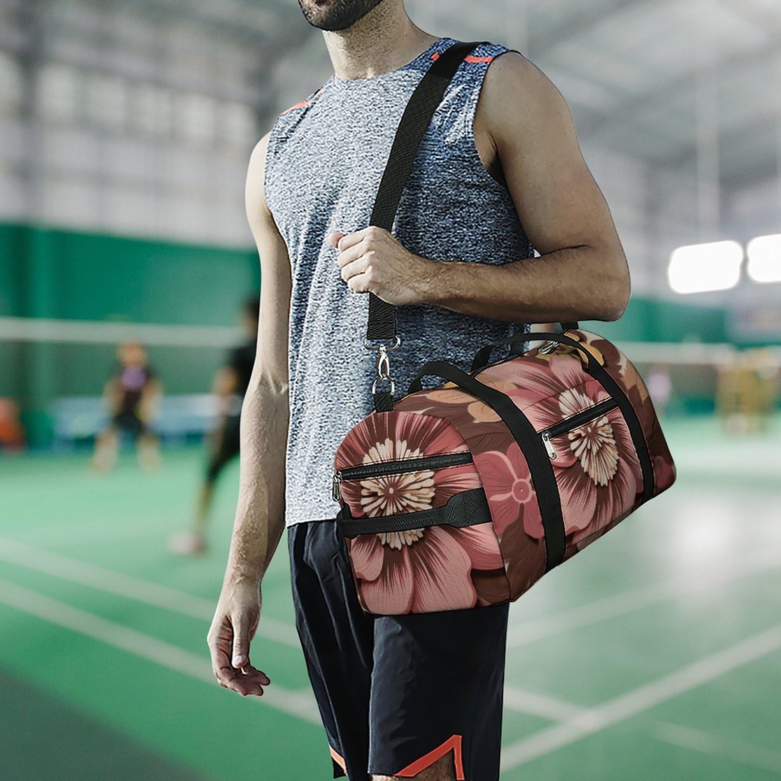 Sporttasche für Damen und Herren, mit Schuh- und Nassfach, Reisetasche, Braun, Blumenmuster, Wochenendtasche, Handgepäcktasche für Schwimmen, Fitness, Workout, Sport, Dufflebag, Stil 3, Einheitsgröße,