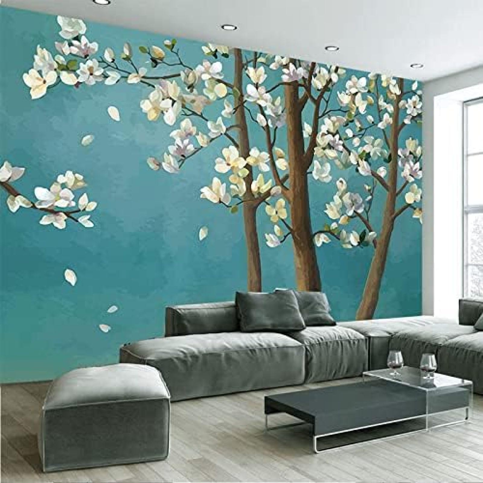 Papier peint 3D intissé magnolia pour transformer un mur de salon sans éclat