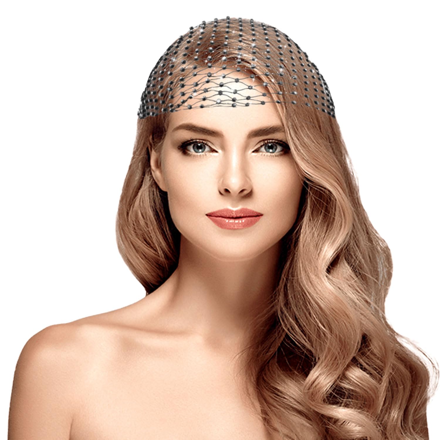 Woeoe - Fascia Per Capelli Con Catena E Perline Dorate E Cristalli | Gioiello Per Capelli Bohémien Regolabile, Accessorio Per Danza Del Ventre E Costume Halloween