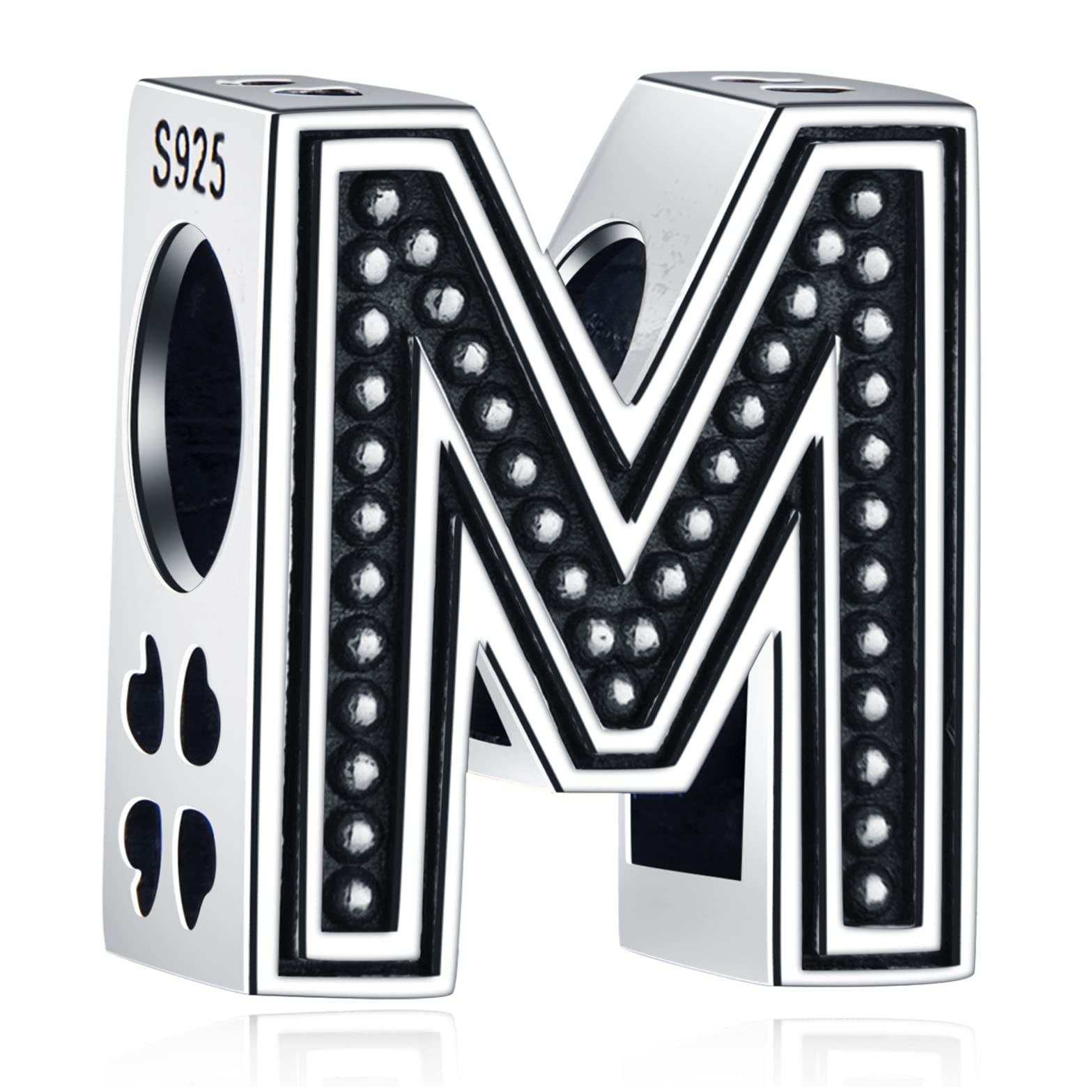 CRISNATAVintage Initial A-Z Letter Charms, 925 Sterling Silver 26 Alphabet Beads Openwork 4 Leaf Clover, fits European Bracelet Necklace, Gift for Family/Lover/Friends