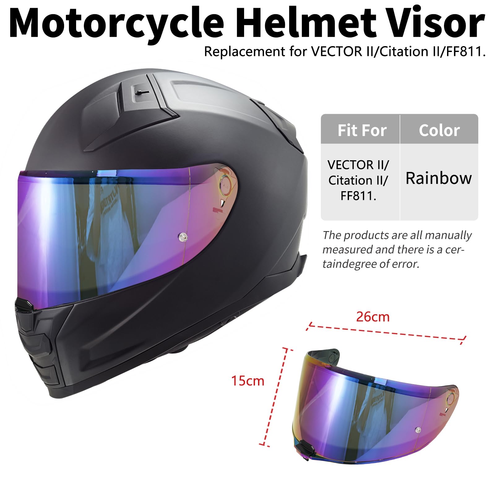 VCOROS Motorradhelm Visier,Motorrad Windschutz Helm Objektiv Visier,Helmvisier für FF811/VECTOR II/Citation II,Vollgesichts Helmlinsenvisier Motorradhelm Zube (Regenbogen)