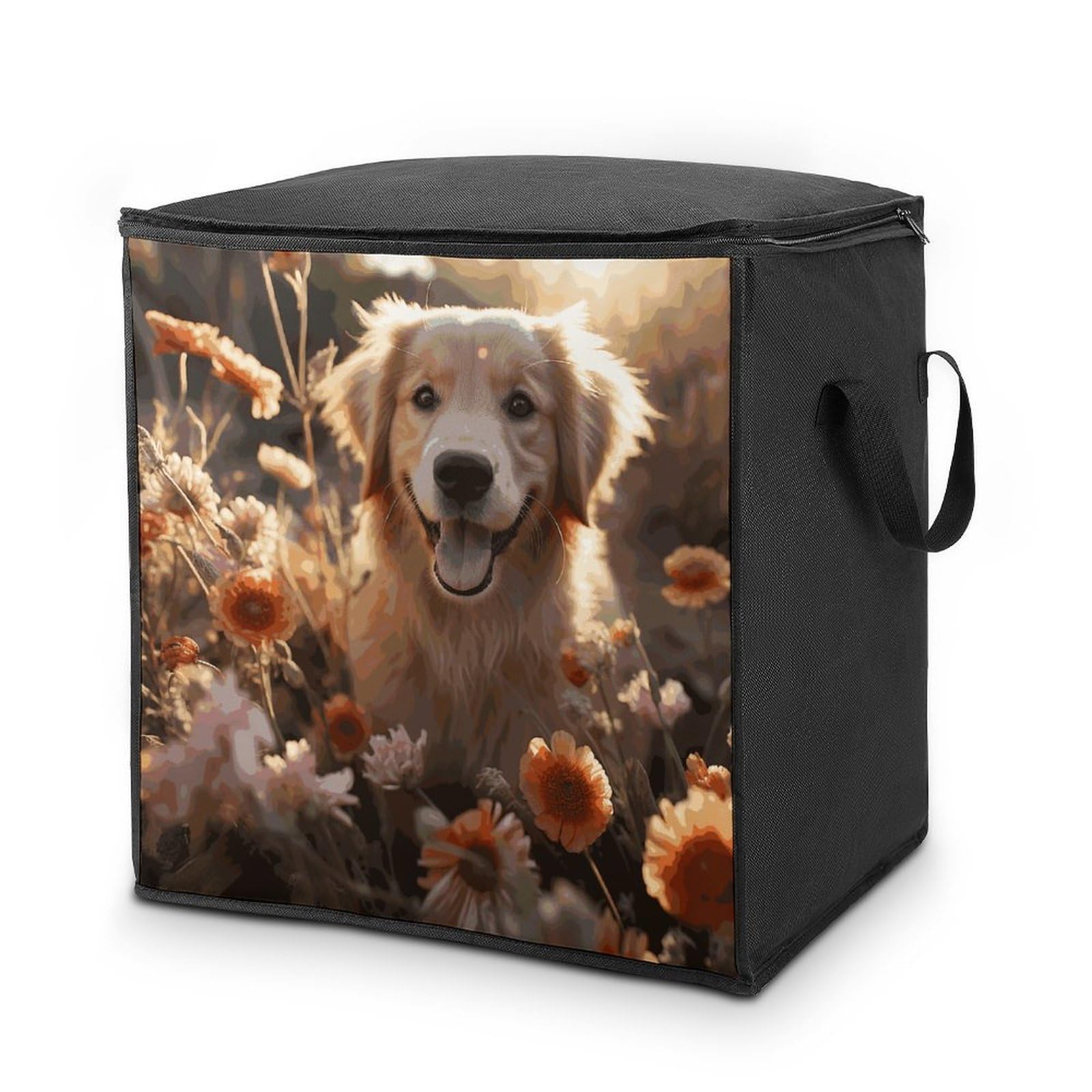 Fekiloot Style Golden Retriever And Flowers Storage Bags With Reinforced Handles,Moving Bag With Zipper,Closet Organizers,Compression Packing Cubes