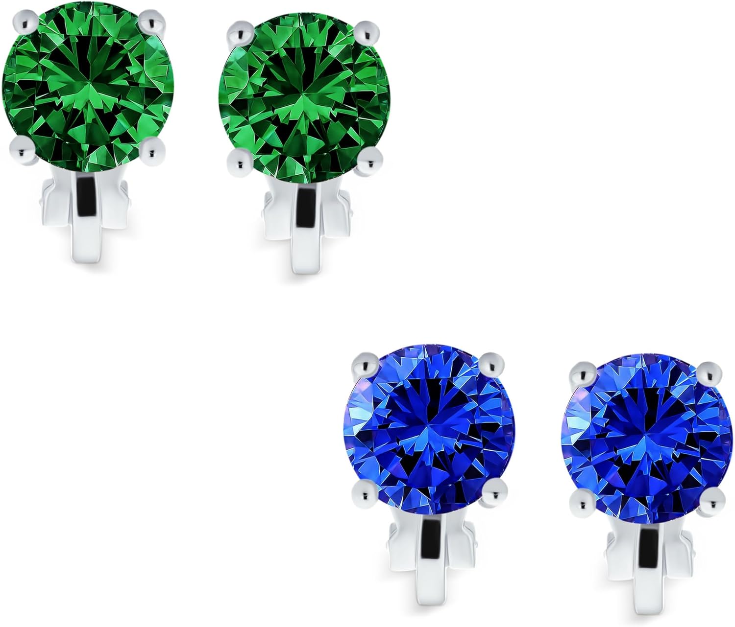Traditional Classic 2CT Brilliant Cut Round AAA CZ Solitaire Clip On Stud Earrings for Women -Yellow Gold or Silver Plated Non-Pierced Simulated Gemstone Jewel Colors Birthstone 8MM
