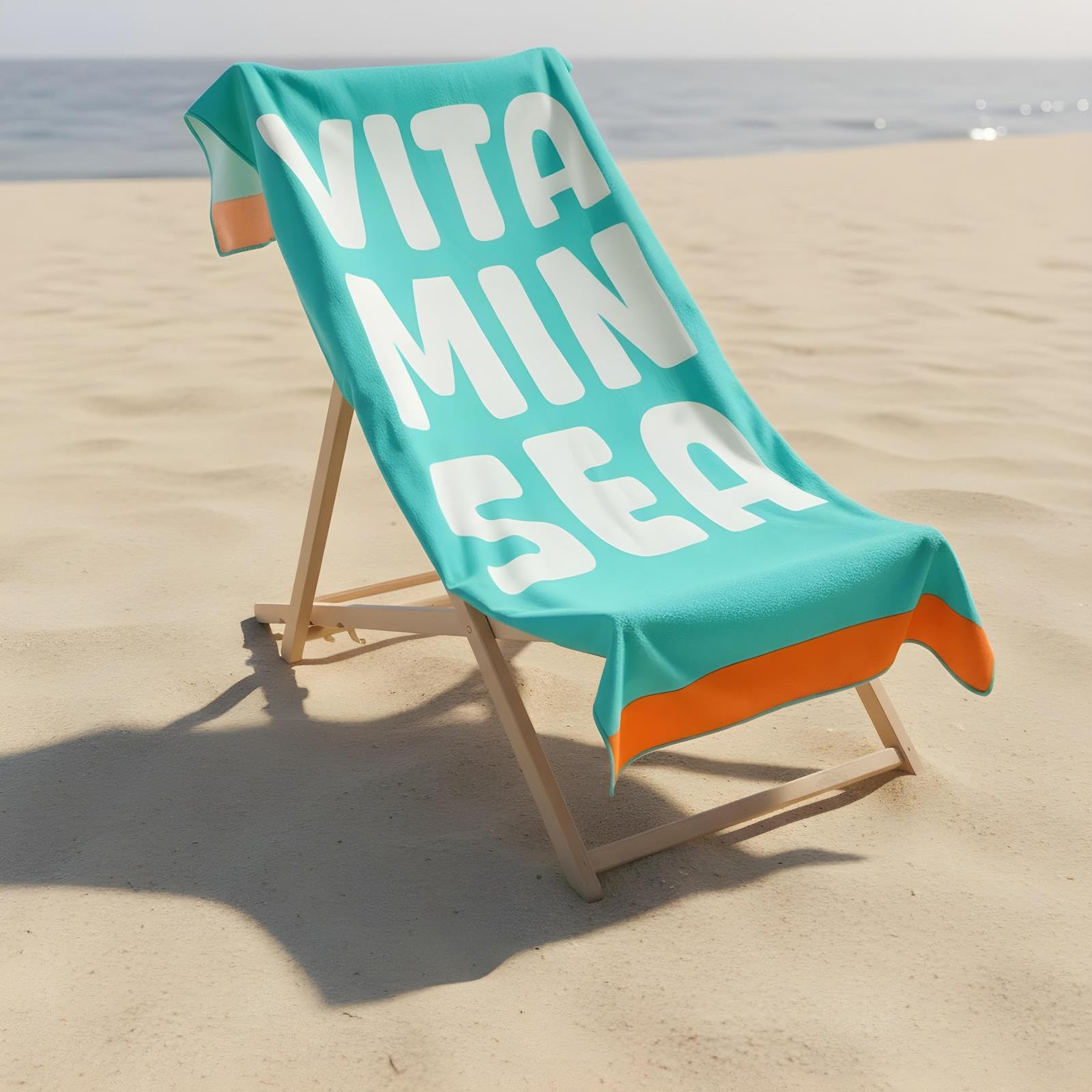 Ohs Women's Sea Blue Microfibre Beach Towel, Vitamin Sea Slogan Super Soft Quick Dry Sand Free Large Beach Towel Lightweight Compact Travel Summer Essentials Holiday Towels, - 71 X 152Cm