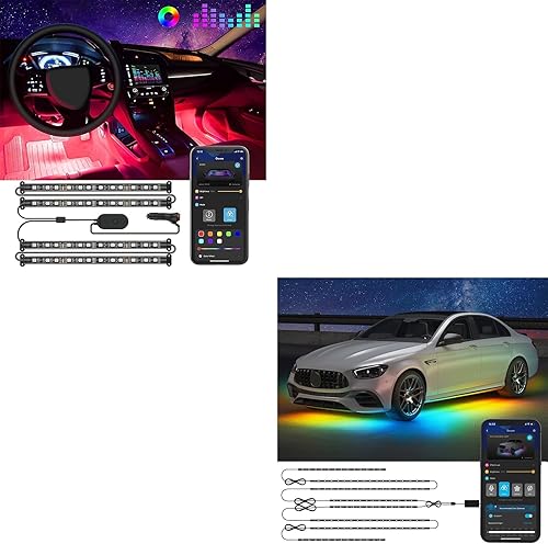 Govee Paquete de luces interiores RGB para automóvil con 8 luces exteriores RGBIC de Govee para automóvil, control de aplicaciones, modo de