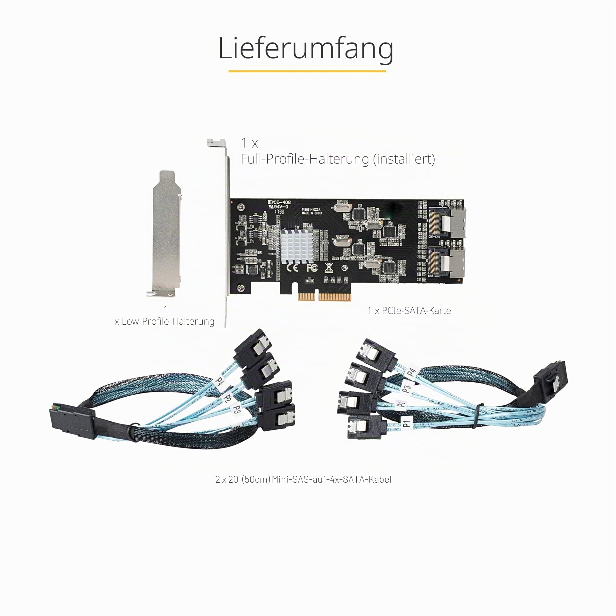 StarTech SATA PCIe Controller 8 Port - 6 Gbit/s PCI Express Adapter - PCIe Schnittstellenkarte - PCI-e x4 Gen 2 zu SATA III, HDD/SSD (8P6G-PCIE-SATA-CARD)
