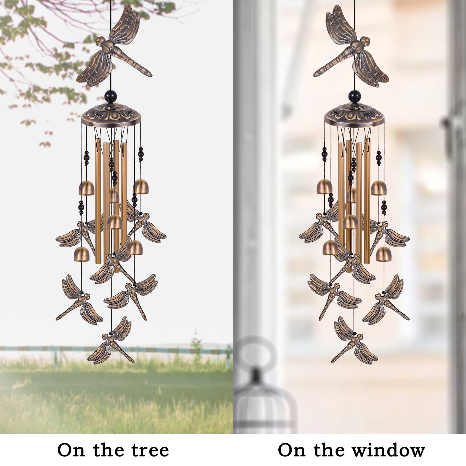 Solawindchime Carillon à vent en forme de libellule en bronze - Cadeau pour femme - Pour la maison, le jardin, la décoration intérieure et extérieure