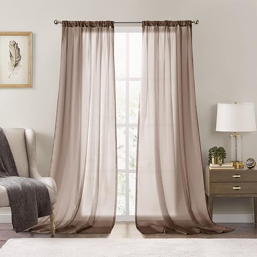 Dreaming Casa Brown Sheer Curtains 102 inches Long Rod