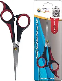 Tesoura Para Cabelo Fio Laser NYBC Beauty - 6 1/2" - 165mm, Vermelha e Preta, Leve e Eficiente, Para Uso Doméstico e Profissional