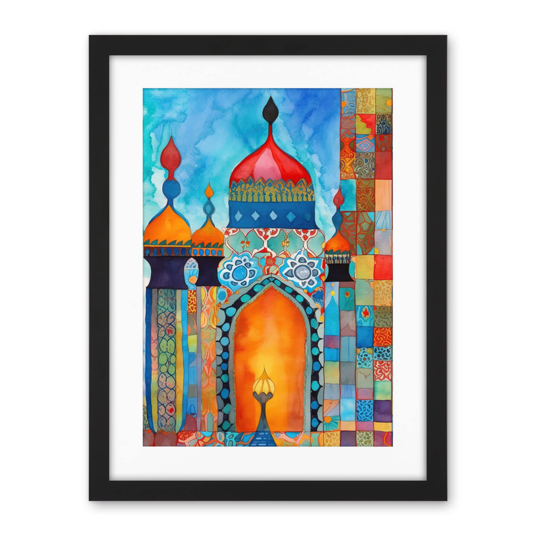 Artery8 Abstract Islamic Mosque Entrance Prayer Folk Art Artwork Framed Wall Art Print 18X24 Inch
