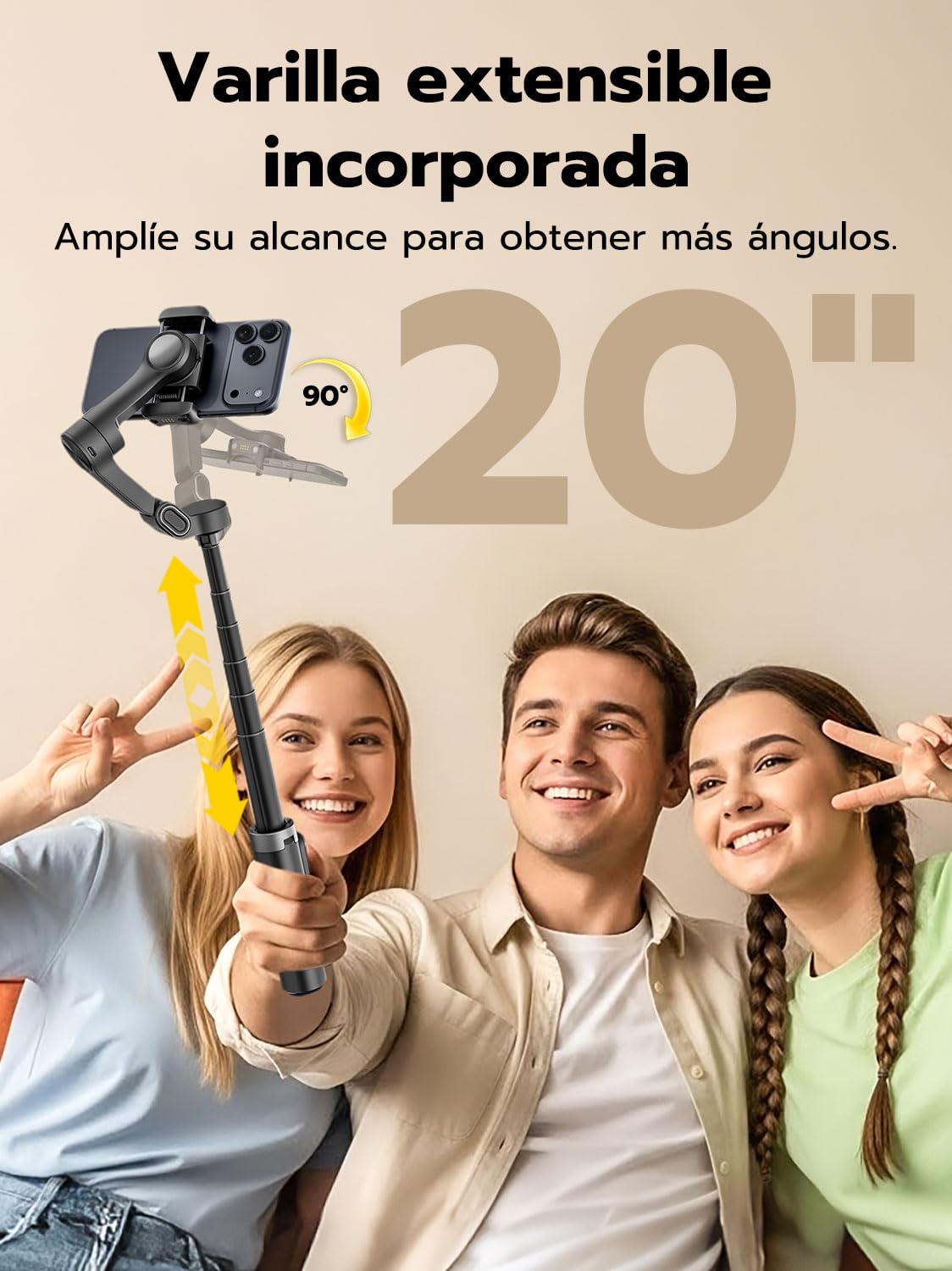 AOCHUAN Estabilizador de cardán para iPhone con reconocimiento Facia, estabilizador para Smartphone con Apertura de trípode con un Solo Clic, Control Remoto y Varilla de extensión de 50 cm, Smart X3