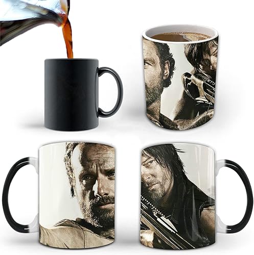 Aigori Rick and Daryl - Taza de café que cambia de color sensible al calor, regalo para hombres y mujeres, Halloween, Navidad, cumpleaños, madre,