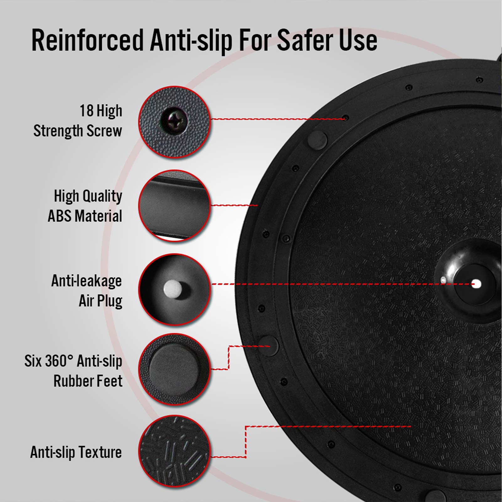 JX FITNESS Media pelota de equilibrio de 58 cm, media bola de yoga con bandas de resistencia y bomba – Mejora la fuerza del núcleo y el abdomen con entrenamientos de cuerpo completo en casa o