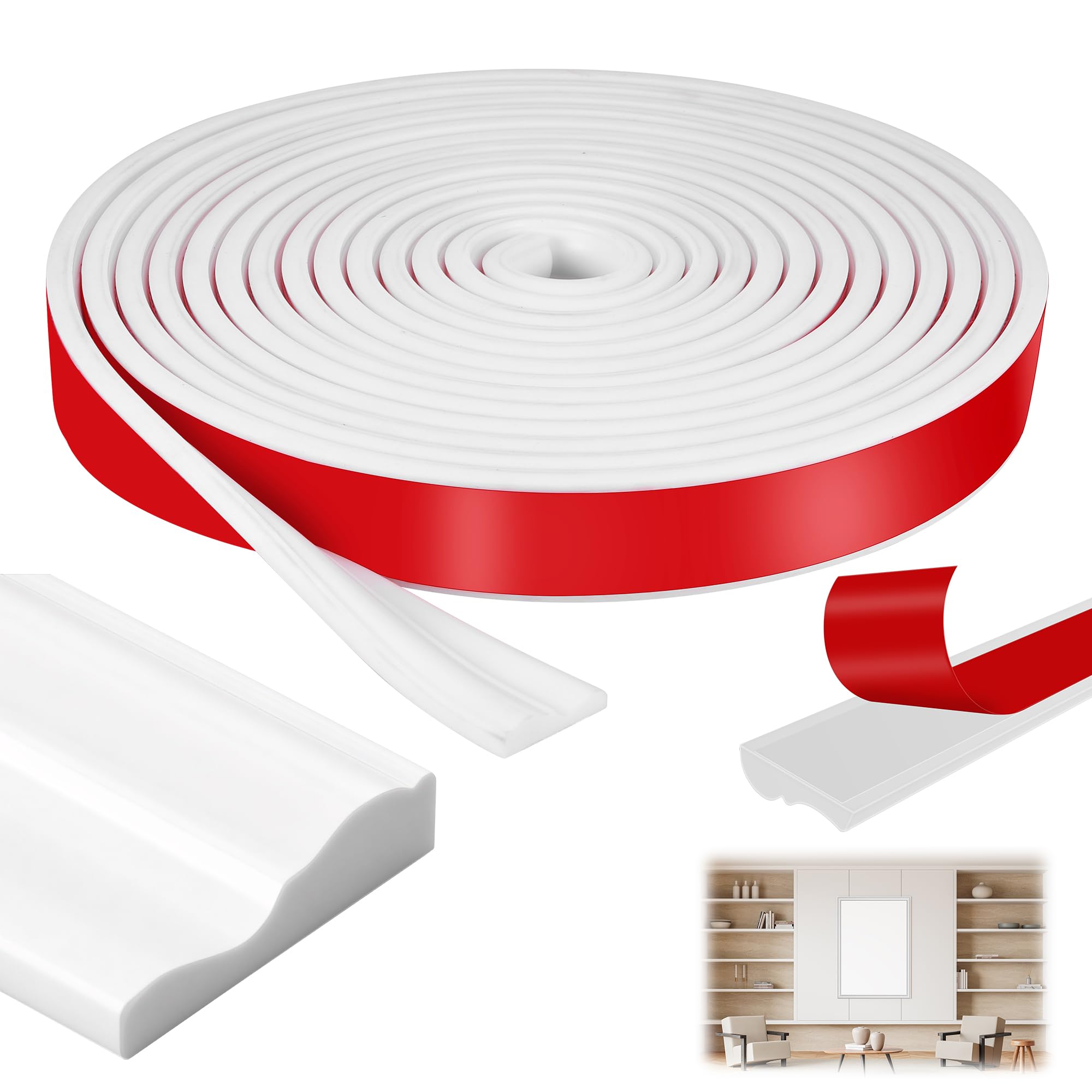 Starvortex Peel and Stick Wall Moulding Panels, 7m x 3.9cm Dado Rail Self Adhesive, Decorative Door Moulding Kits for Internal Doors White, Flexible Stick on Panelling for Walls Mirror Cabinet