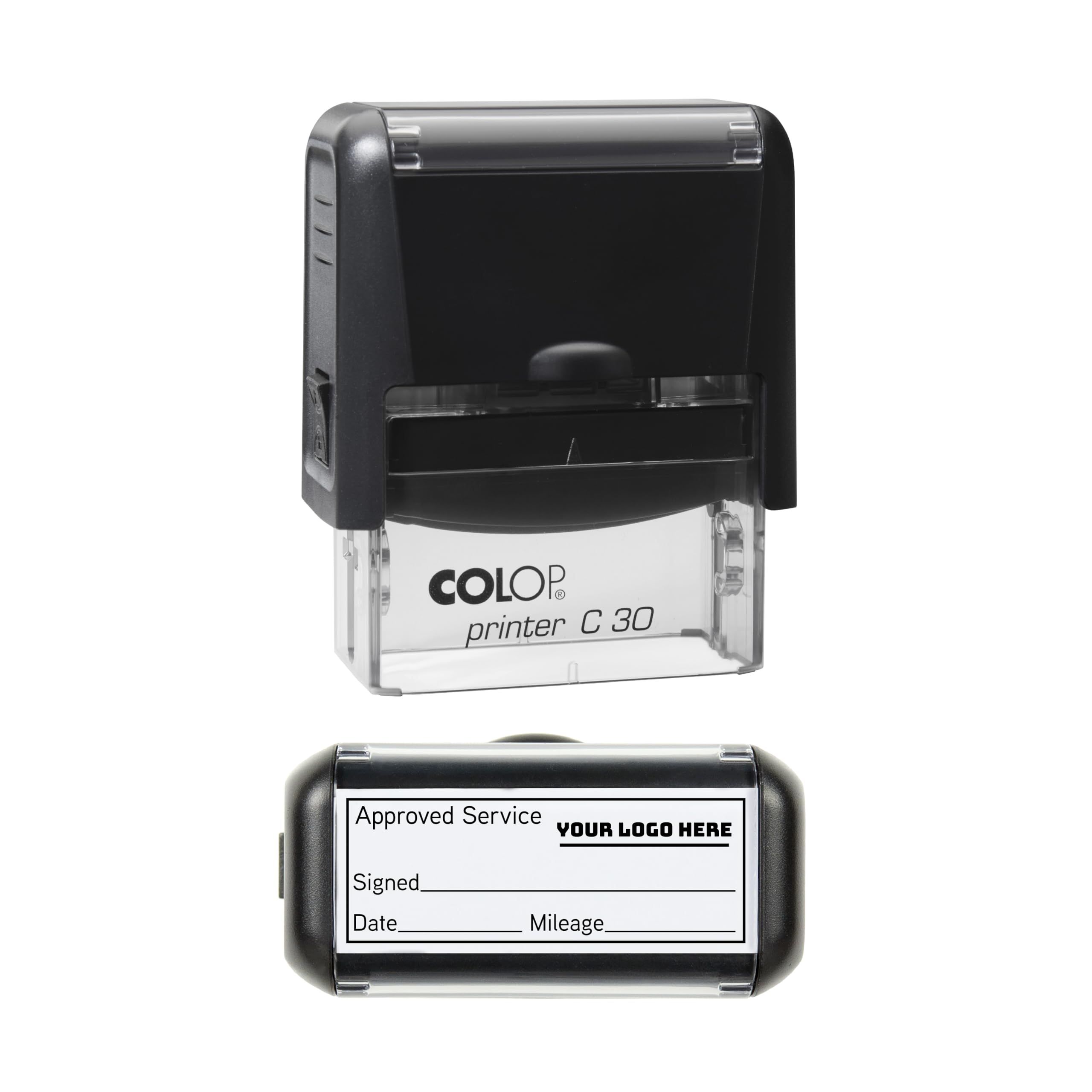 Obsesso Black Custom Car Service Stamp – Upload Your Logo – Perfect For Garages, Maintenance Records, And Service Books (45Mm X 18Mm)