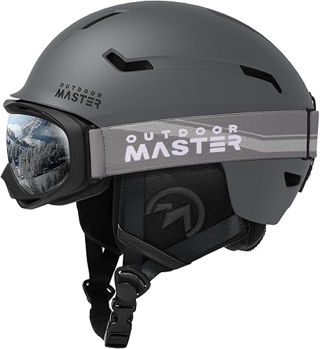 OutdoorMaster Juego de casco de esquí, casco de snowboard con gafas para adultos, carcasa de policarbonato duradera, espuma EPS protectora y 10