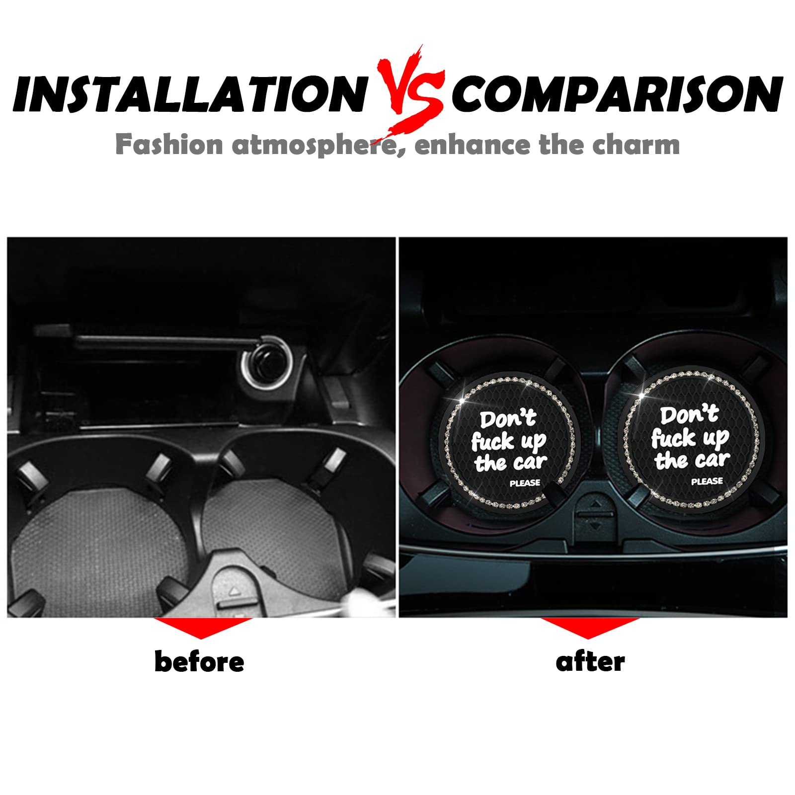 2 PCS Bling Car Cup Coasters - 2.75 Inch Rhinestone Cup Holder Inserts In Mint Green