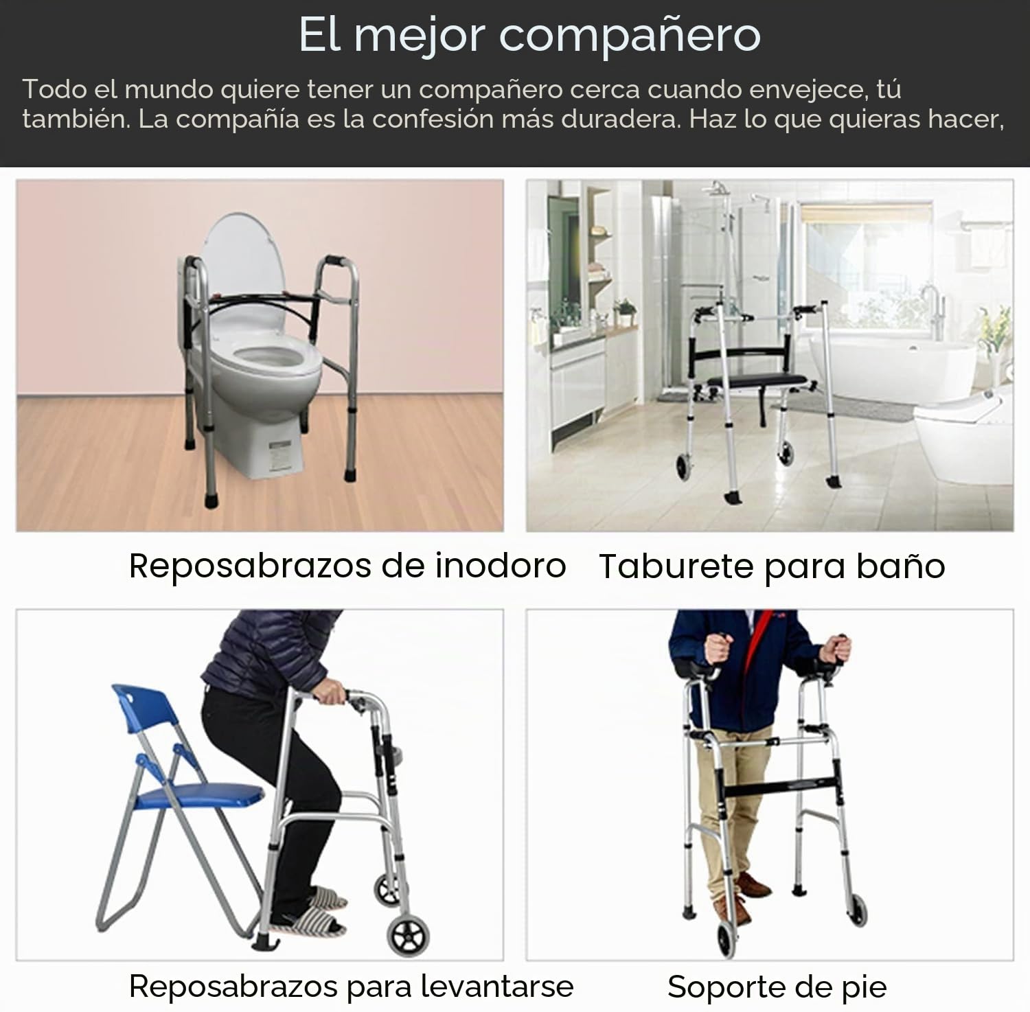Andador Plegable Ancianos, Andador Vertical Ligero para Personas Mayores Discapacitadas Adulto/Andador De Pie Andador Andador con Reposabrazos,Compacto Ajustable
