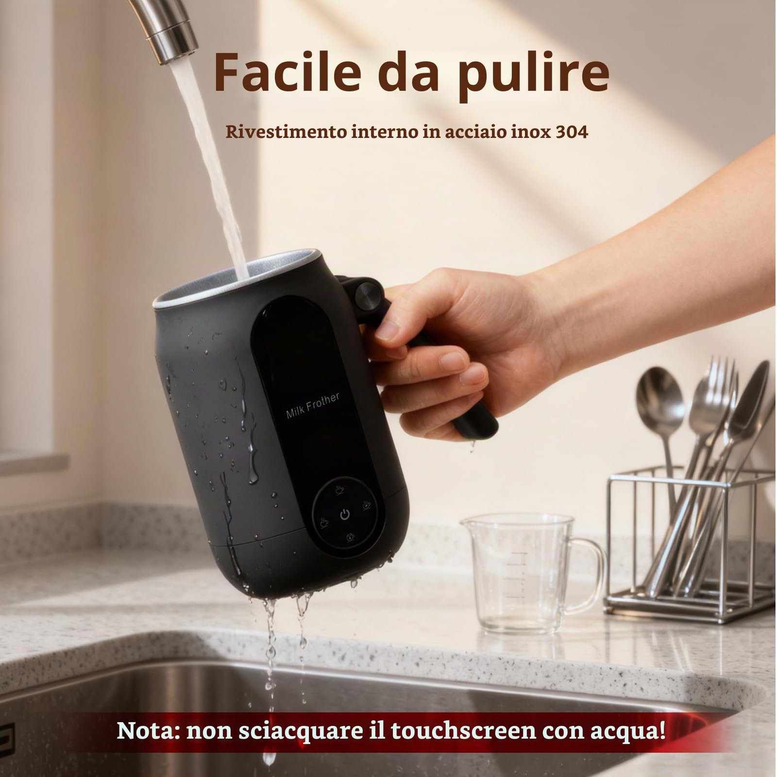 Montalatte e Schiumatore, Montalatte Elettrico 4 in 1 con Controllo Touch Intelligente e Manico Pieghevole Macchina per Schiuma Calda e Fredda per Caffè Latte Macchiato e Cioccolata Calda