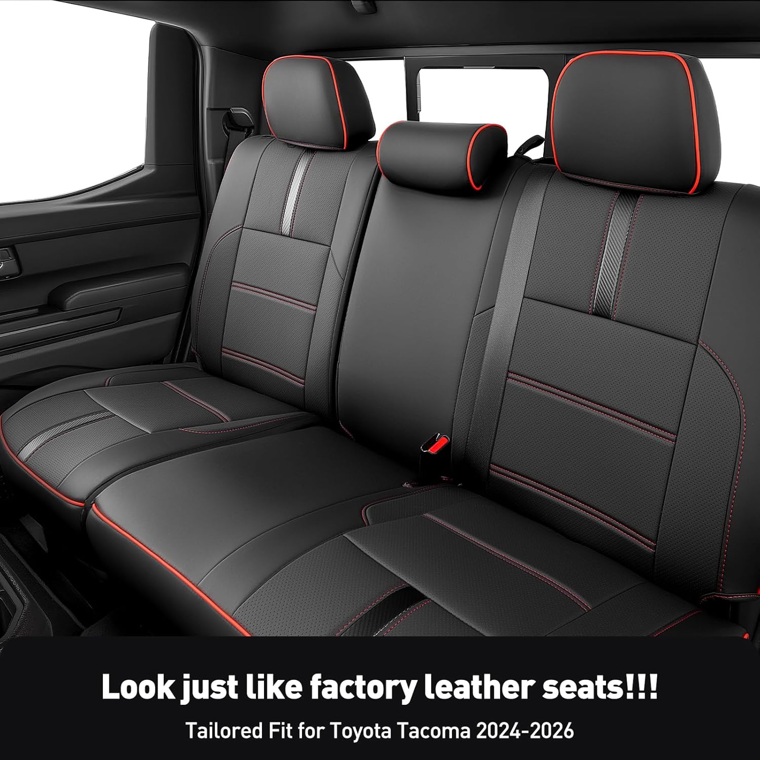 DiffCar® for Toyota Tacoma Seat Covers 2024 2025 2026(Gas Only), Faux Nappa Leather Truck Accessories Full Set for Tacoma Double Cab 4th Gen, Car Pickup Seat Protector Custom Fit Front Rear, Black/Red