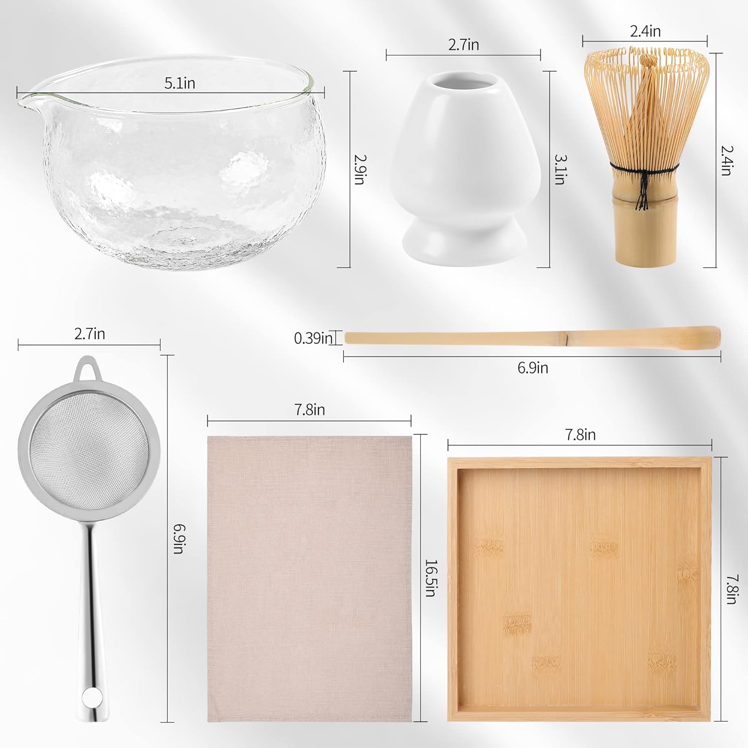 Ceremony Matcha Tea Set - Bamboo Tea Tray- Japanese Matcha Whisk (Chasen) - Scoop - Spouted Bowl (Chawan)- Whisk Holder - Matcha Sifter- Tea Towel - The Perfect Matcha Kit…