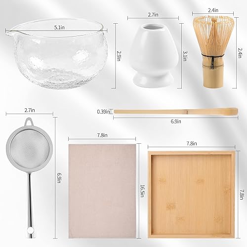 Miniatura 7 de Juego de té Matcha Ceremony - Bandeja de té de bambú - Batidor japonés Matcha (Chasen) - Cuchara - Cuenco con boquilla (Chawan)- Soporte para