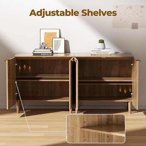 Miniatura 3 de Aparador de buffet con almacenamiento, armarios de madera con estantes ajustables, puertas acanaladas, mesa consola antipunta para cocina, comedor,