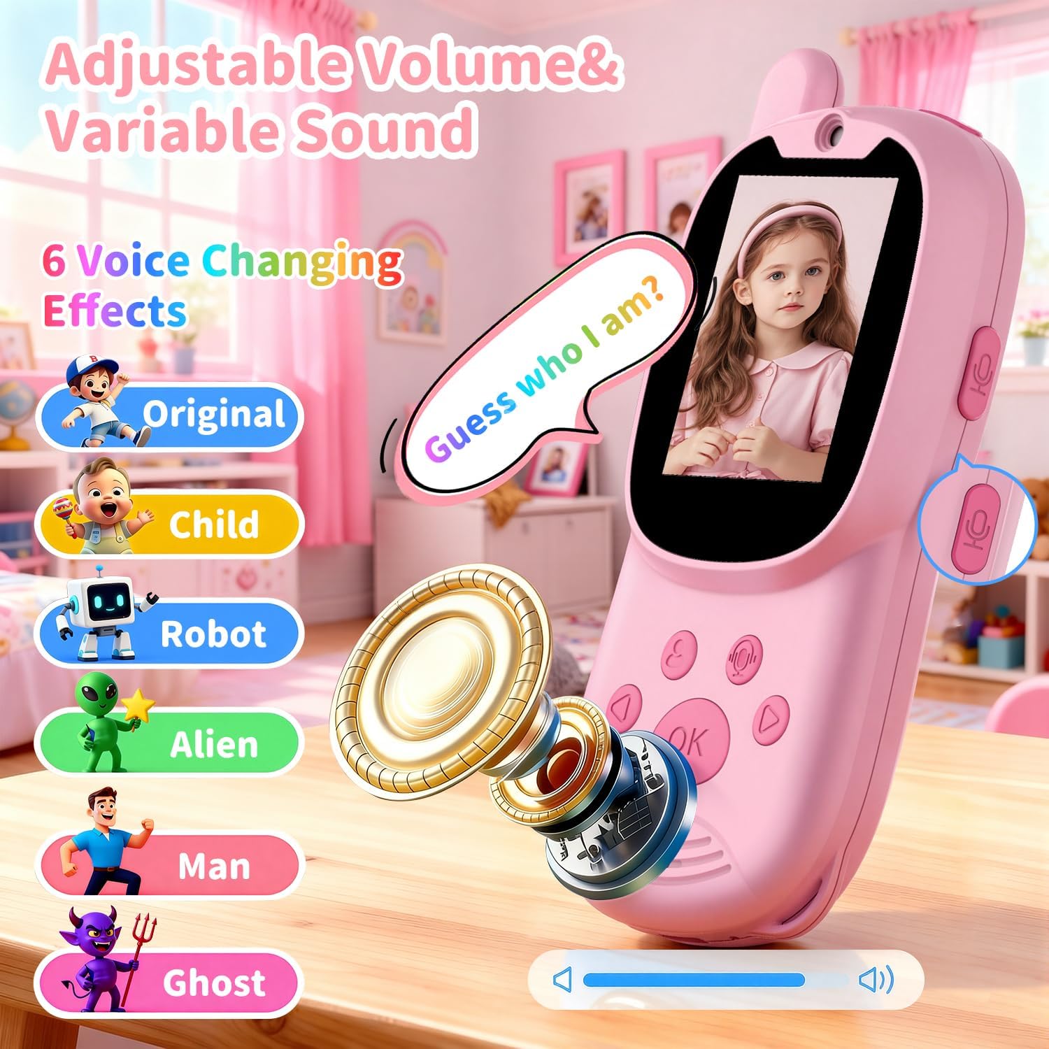 Video Walkie Talkies for Kids, Handheld 2 Pack Rechargeable Video Intercom Kids Walkies Talkies, Indoor Outdoor Toys for Family Games, Outside, Camping, Hiking for Boys Girls Ages 3-12 (Pink+Pink)