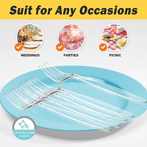 Miniatura 6 de POSATE Tenedores de plástico resistentes, material desechable de grado alimenticio, transparente, paquete de 30