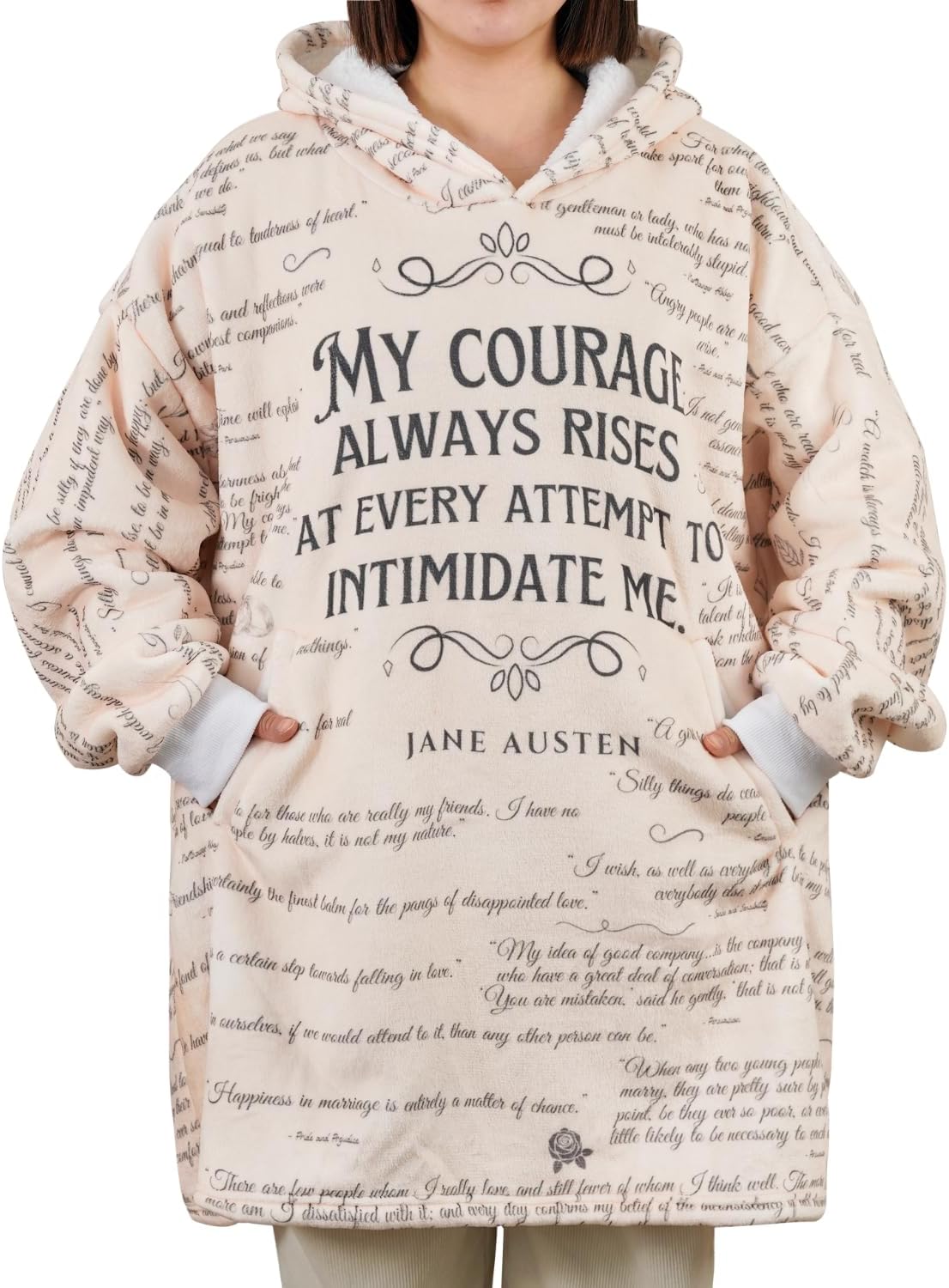 Jane Austen Gifts for men, Wearable Flannel Jane Austen Blanket Hoodie, Super Soft Warm Cozy with Two Large Pocket - One Size Fits Most