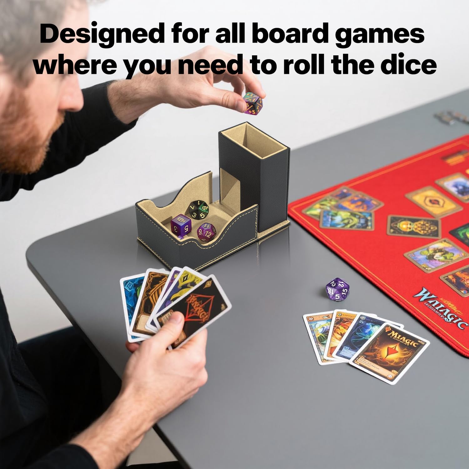 Dice Roller Tower, vassoio magnetico per dadi DND di alta qualità, pieghevole, in pelle PU, torre per dadi RPG, regali per dungeons and drons, MTG Dm & Player nero/marrone