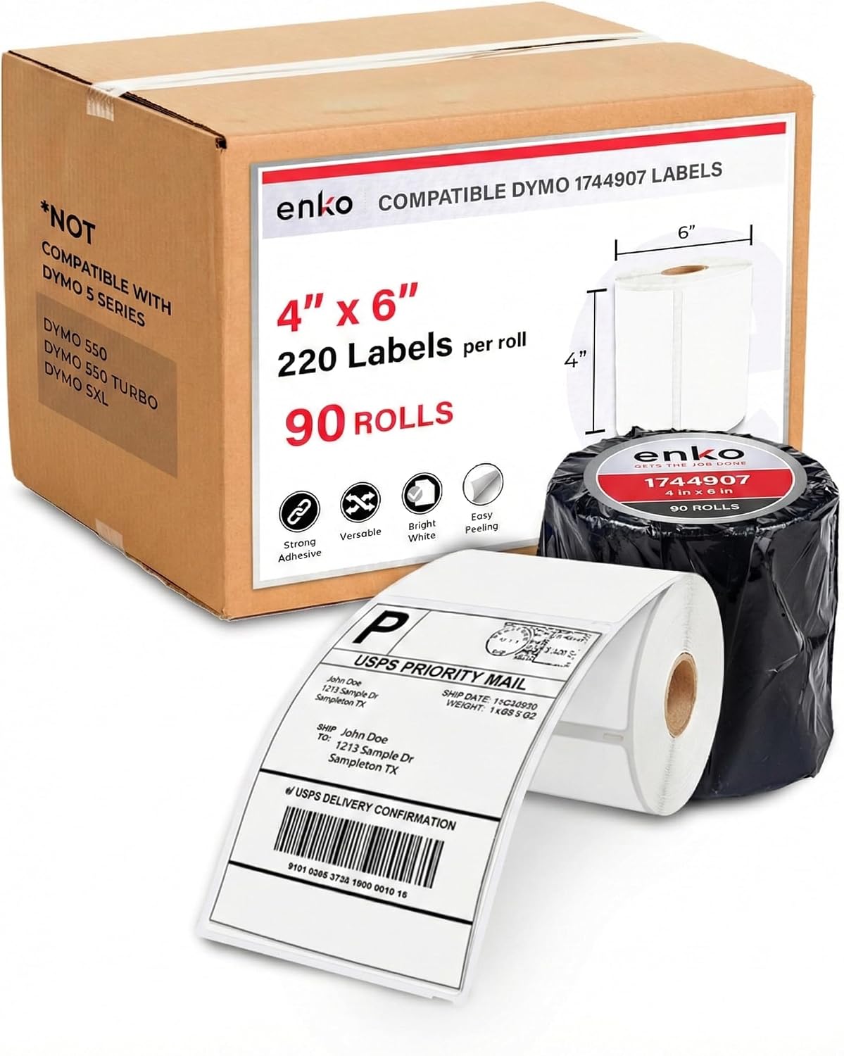 enKo 4 x 6 inches 1744907 Address and Shipping Labels Compatible with Dymo LabelWriter 4XL and Zebra Direct Thermal Printers (60 Rolls, 13,200 Labels)