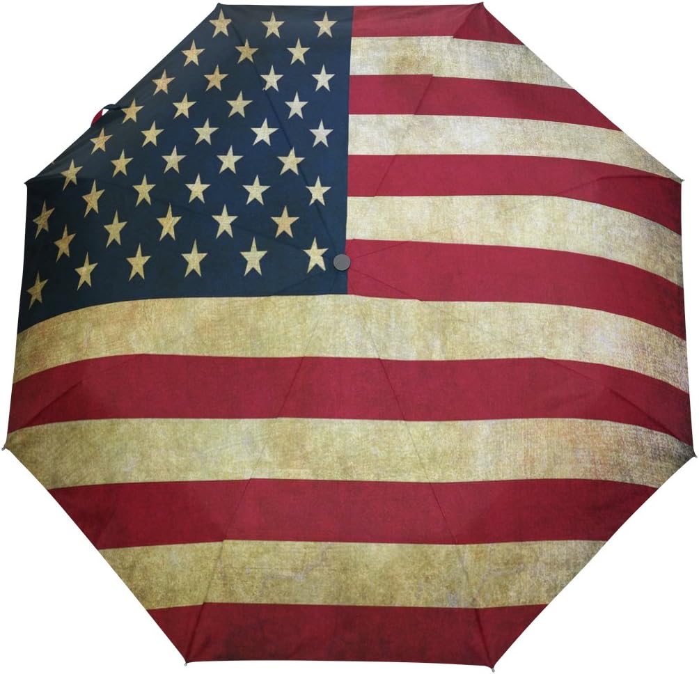 WOZO Vintage American Flag 3 Folds Auto Open Close Umbrella