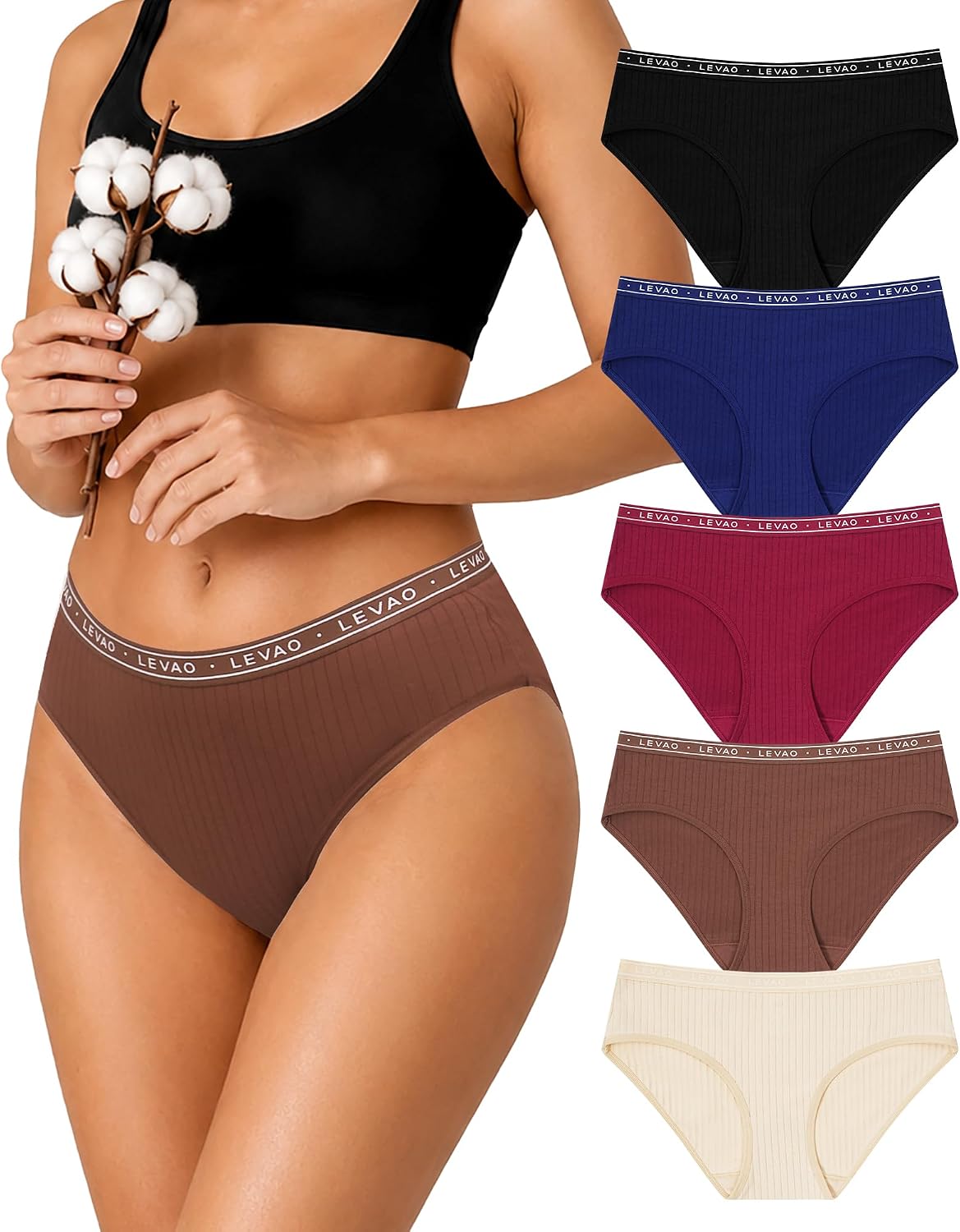 LEVAO Womens Cotton Underwear Cheeky Bikini Panties Sexy Stretch Hipster Ladies Comfortable Briefs 5-Pack