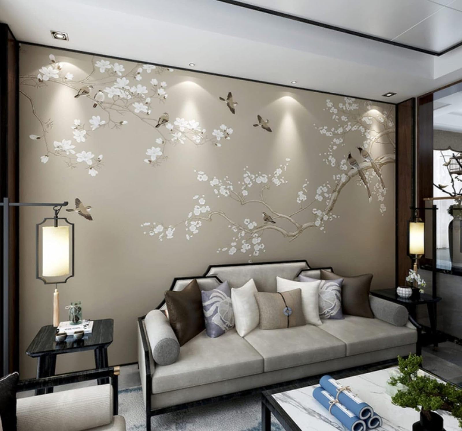 XLMING Vintage Minimalist Elegant Magnolia Little Bird 3D Wallpaper Luxury Home Dining Decor Paste Sofa Living Room The Wall for Bedroom Mural-250cm×170cm
