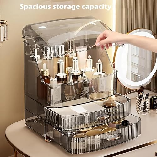 Miniatura 2 de Organizador de maquillaje para encimera y almacenamiento para tocador de baño, vitrinas portátiles de cosméticos de viaje con tapa y cajones, regalo
