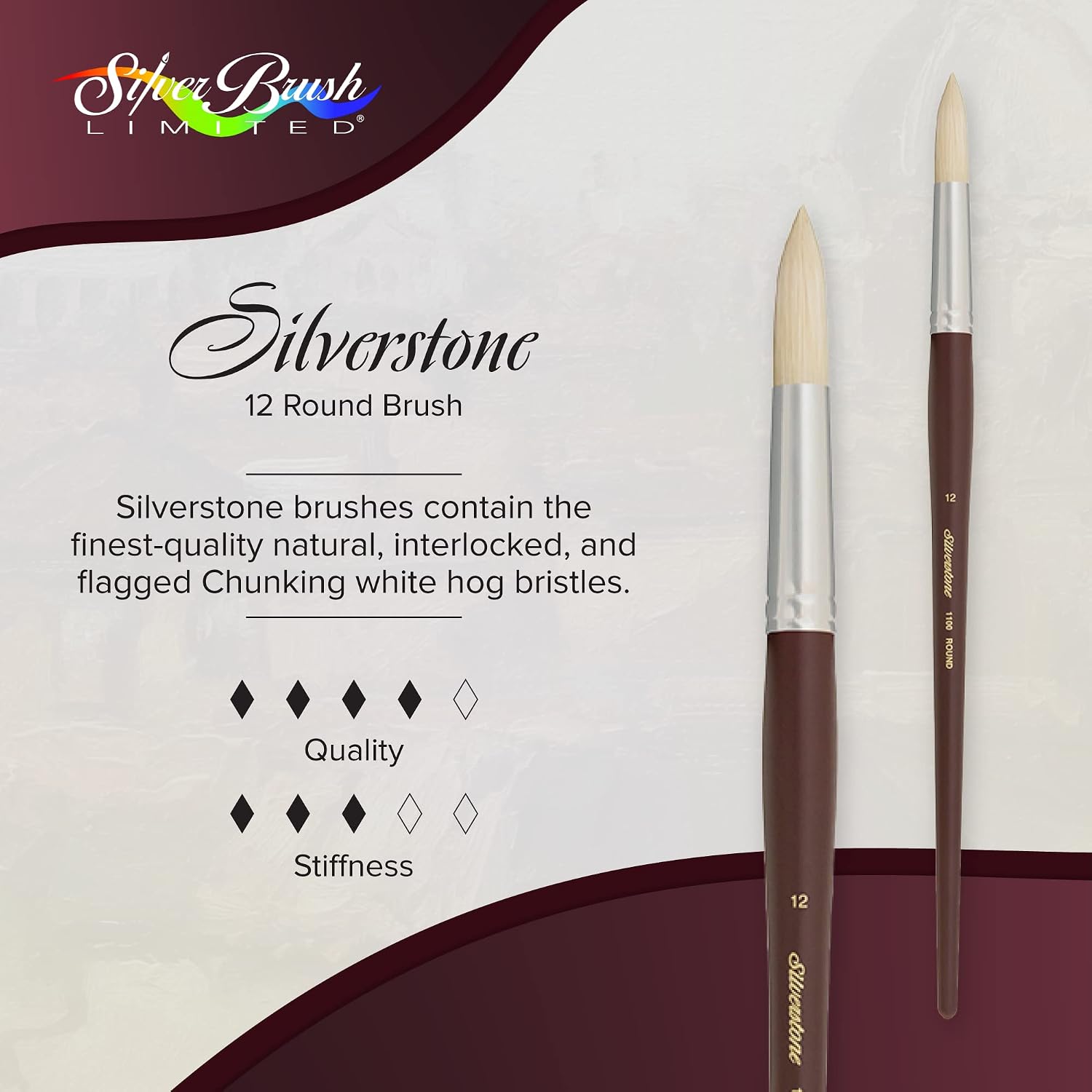 Silver Brush Limited 1100 Silverstone Round Brush, Oil Paintbrush, Long Handle Brush, Size 12