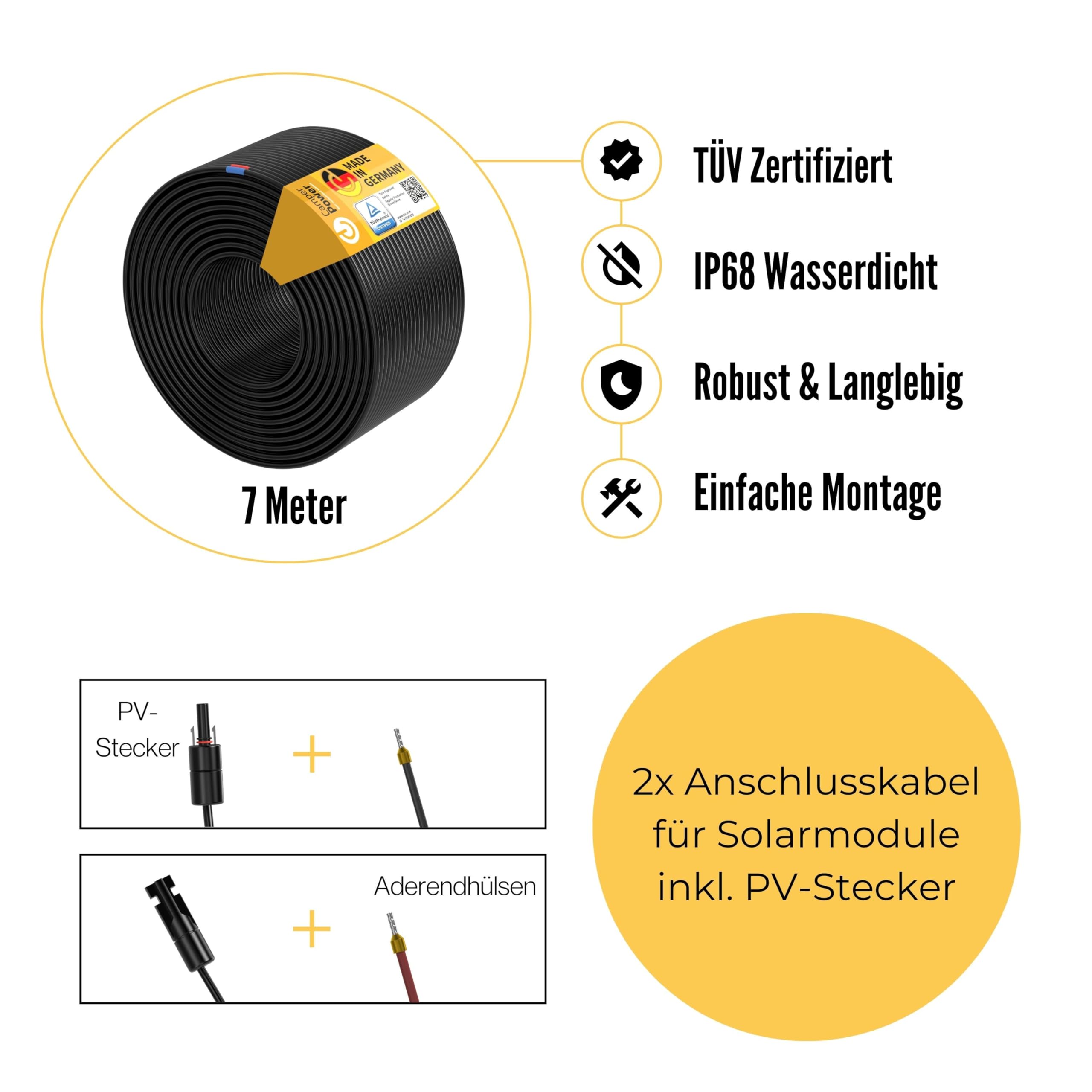 7m Verbindungskabel für Photovoltaikanlagen | Solarladeregler zu Solarmodul | PV-Stecker | 4mm2 | Solarverbinder | Solarkabel für Balkonkraftwerke & Camping | MADE IN GERMANY