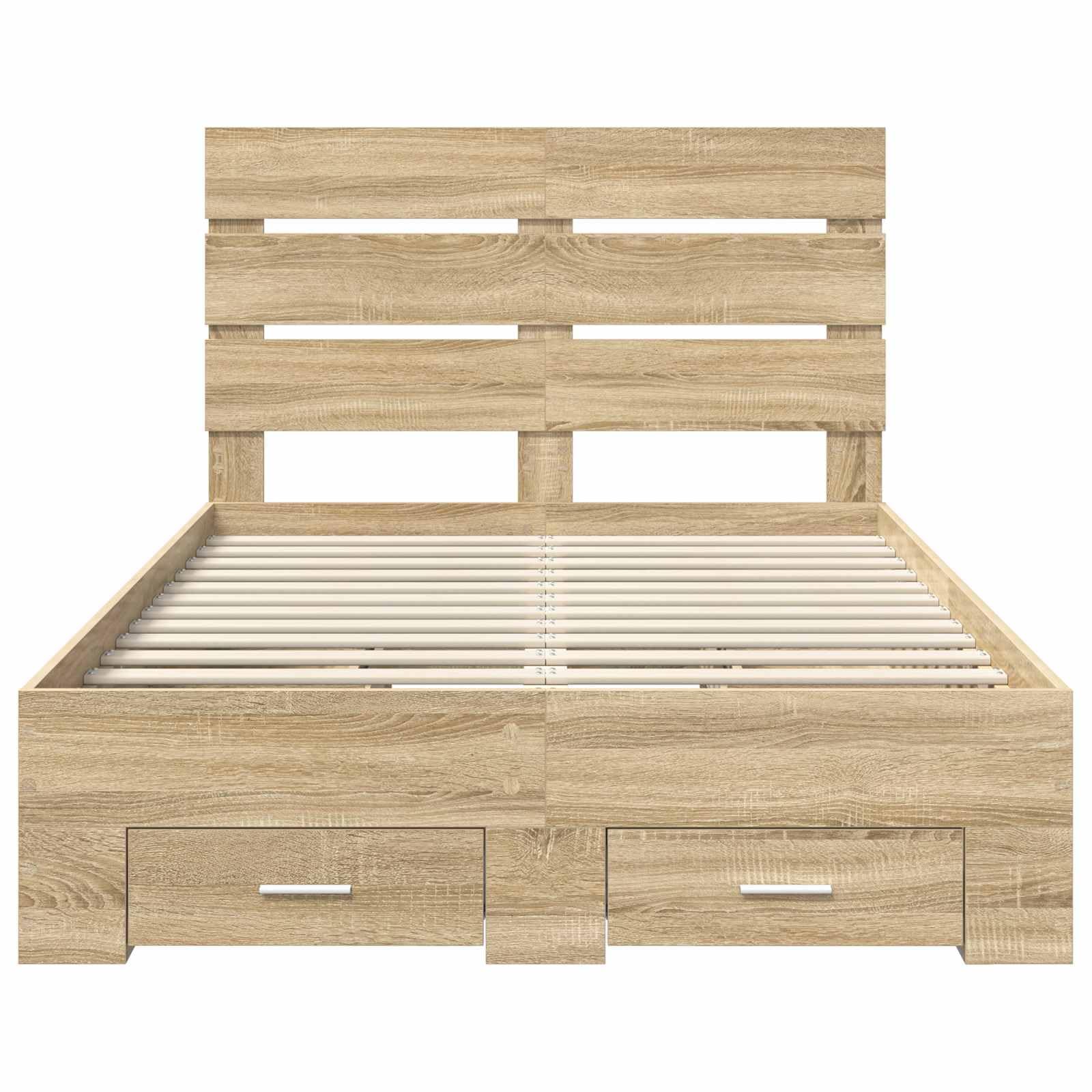 Telaio letto con testiera in rovere Sonoma 120 x 200 cm, in legno di legno, design moderno per camera da letto, cassetti inclusi, telaio durevole