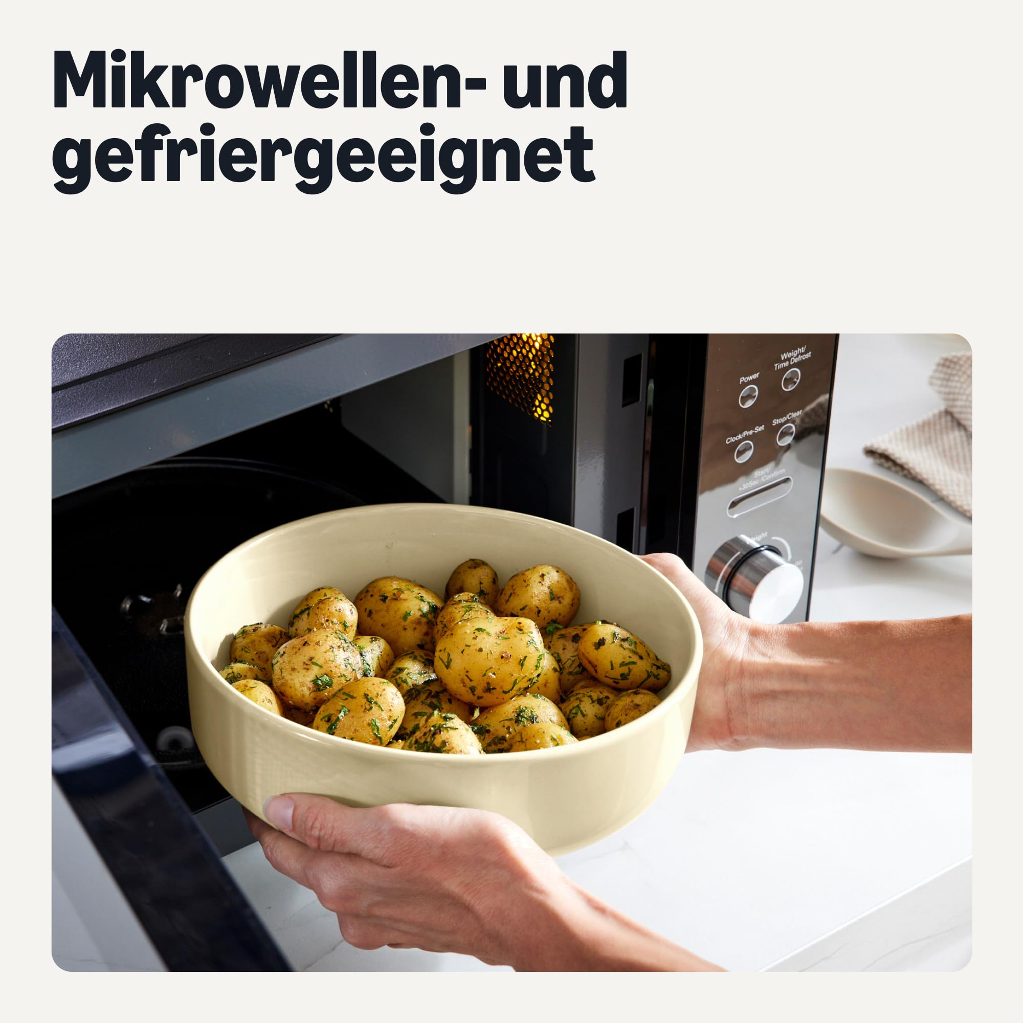 Amazon Basics Glasierte Steingut-Servierschalen, 3-Teiliges Set, Spülmaschinenfest, Elfenbeinfarben