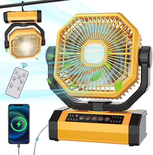 Ventilador de camping con oscilación automática y control remoto y temporizador y linterna LED, ventilador portátil, ventilador recargable para Ventilador de camping con oscilación automática y control remoto y temporizador y linterna LED, ventilador portátil, ventilador recargable para