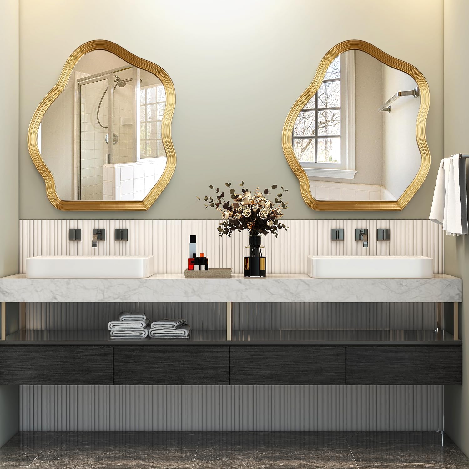 SHYFOY Antique Gold Wall Mirror, Asymmetrical Decorative Mirror for Wall Decor, Irregular Large Ornate Mirrors for Living Room, Wavy Abstract Cloud Mirror, 31.5" L x 27.5" W - Image 3