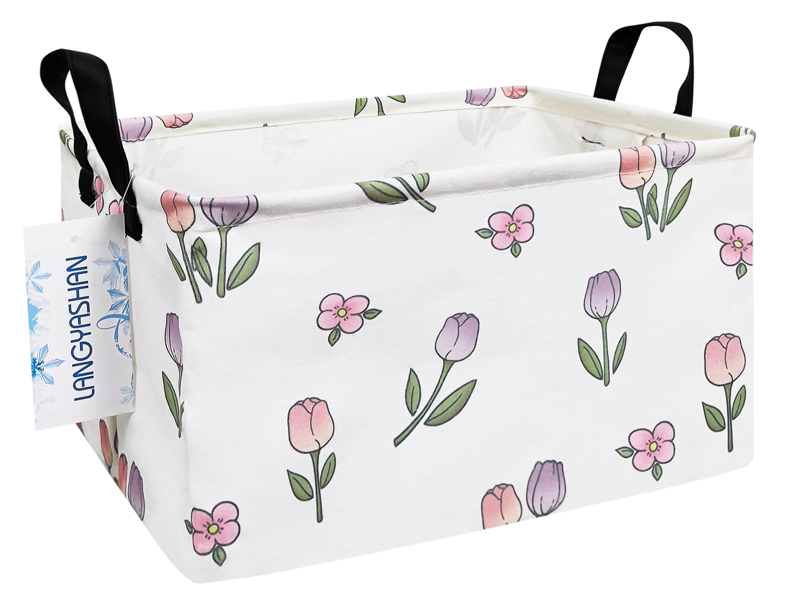 LANGYASHAN Rectangular Storage Bin Collapse Canvas Fabric Cartoon Storage Basket with Handles for Organizing Home Kitchen Boys and Girls Toys Office