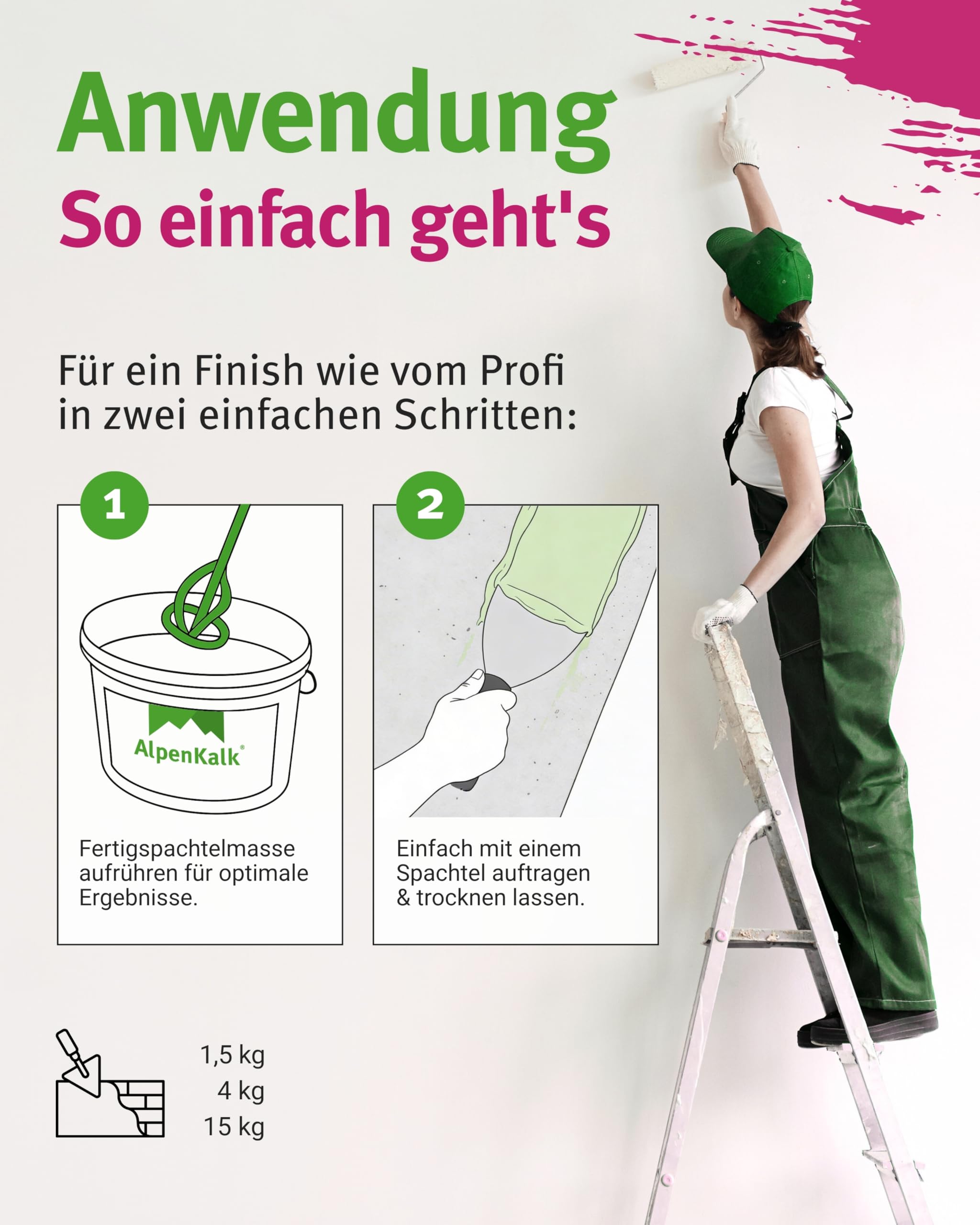 Spachtelmasse I 15 kg I Gebrauchsfertig & lösungsmittelfrei I Fertigspachtel mit Cremiger Konsistenz für streifenfreie Oberflächen I Vielseitig, diffusionsoffen & schimmelhemmend