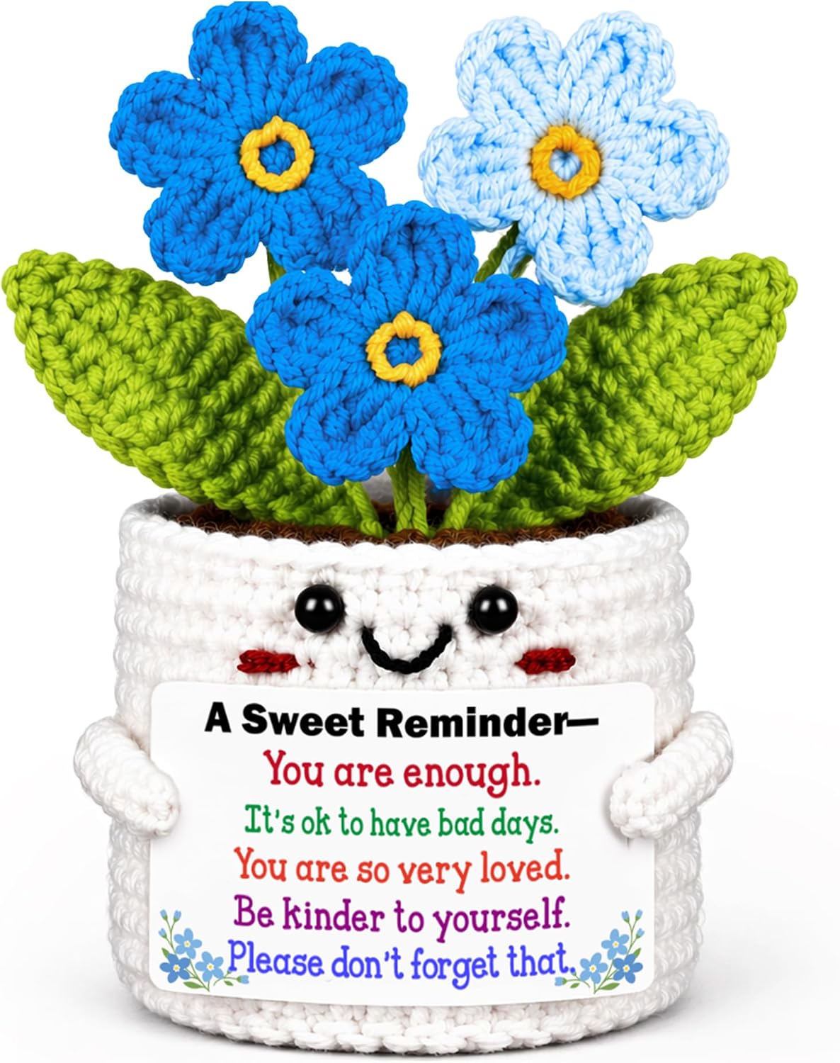 Emotional Inspirational Support for Women - Handmade Forget Me Not Crochet Flower Little Reminder, Positive Encouragement Motivational Birthday Graduation Gifts for Teens Girls Boys Friends