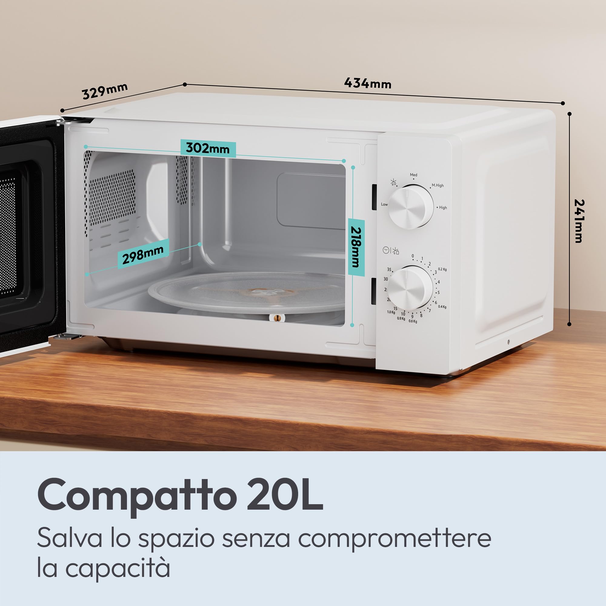 Candy Forno a Microonde 20 Litri, 700W, 5 Livelli di Potenza, Piatto Girevole, Apertura Laterale, App hOn con Ricette e Contenuti Extra, Bianco, 43,4 x 32,9 x 24,1 cm YEUMW3CSMW