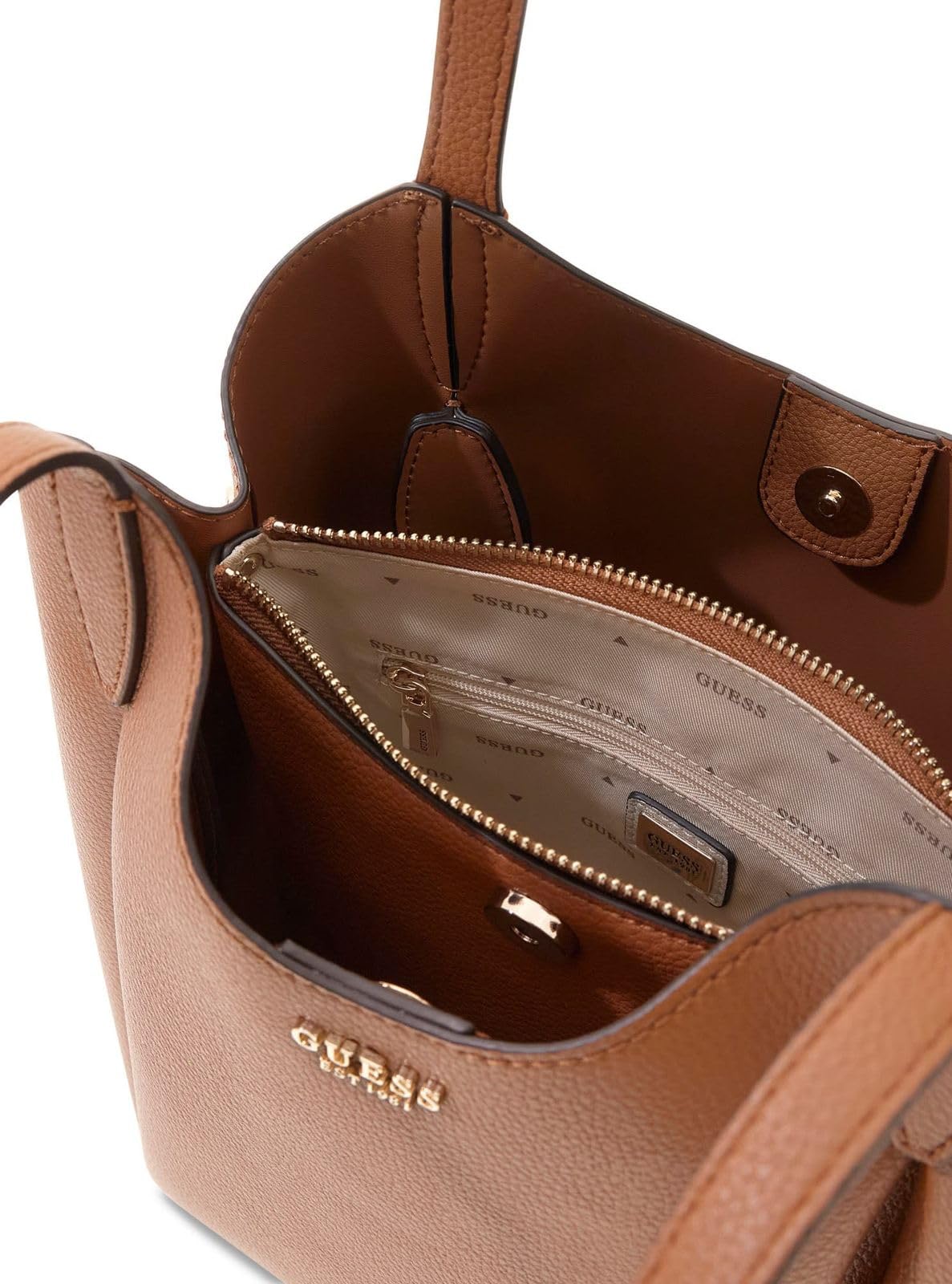 GUESS Schultertasche Melody Bucket Caramel braun